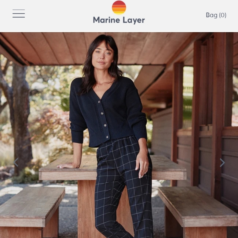 EUC: MARINE LAYER; ALLISON HOLIDAY "2021" PANT, BLACK WINDOWPANE/MEDIUM.